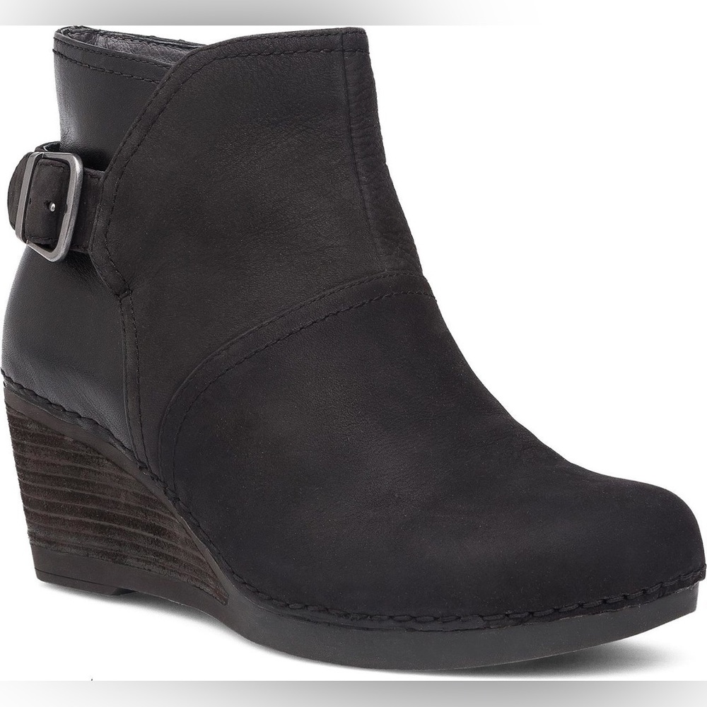 Dansko Shirley Leather Wedge Boots size 38 Zip Up Booties Buckle Fall Autumn